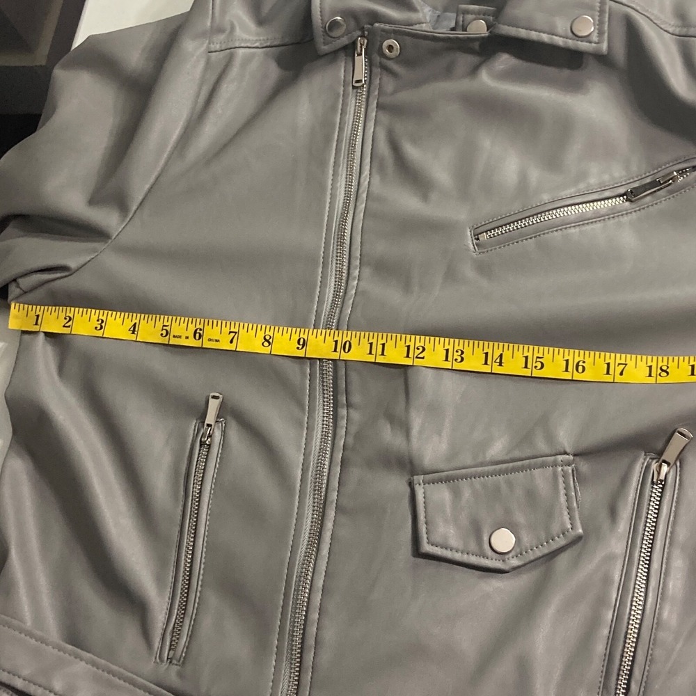 Miss London Black Label Womens Moto Jacket 2X Gray Vegan Leather Biker Y2K - Picture 14 of 16